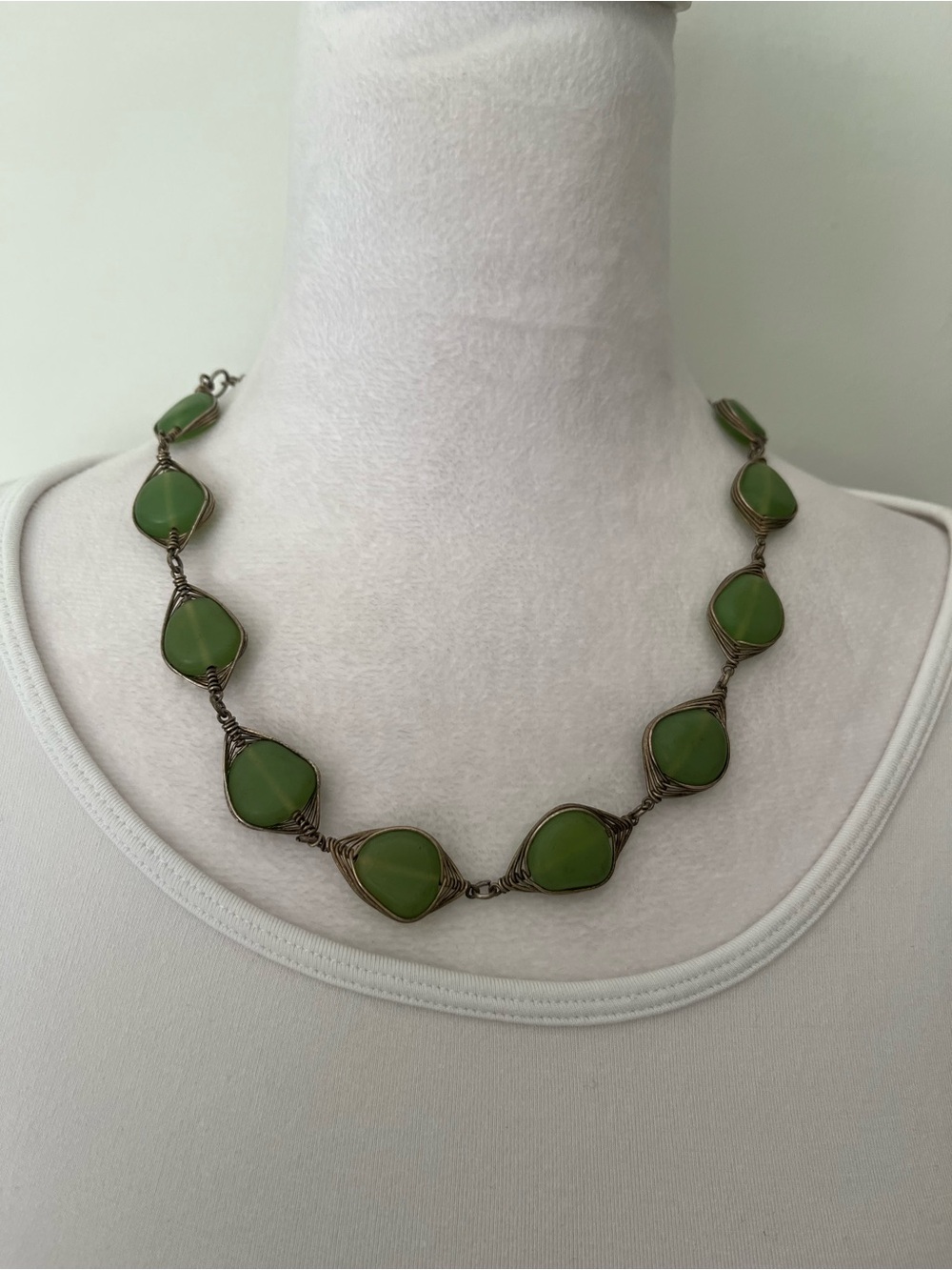 Green Stone Wire-Wrapped Necklace - Elegant Women’s Jewelry